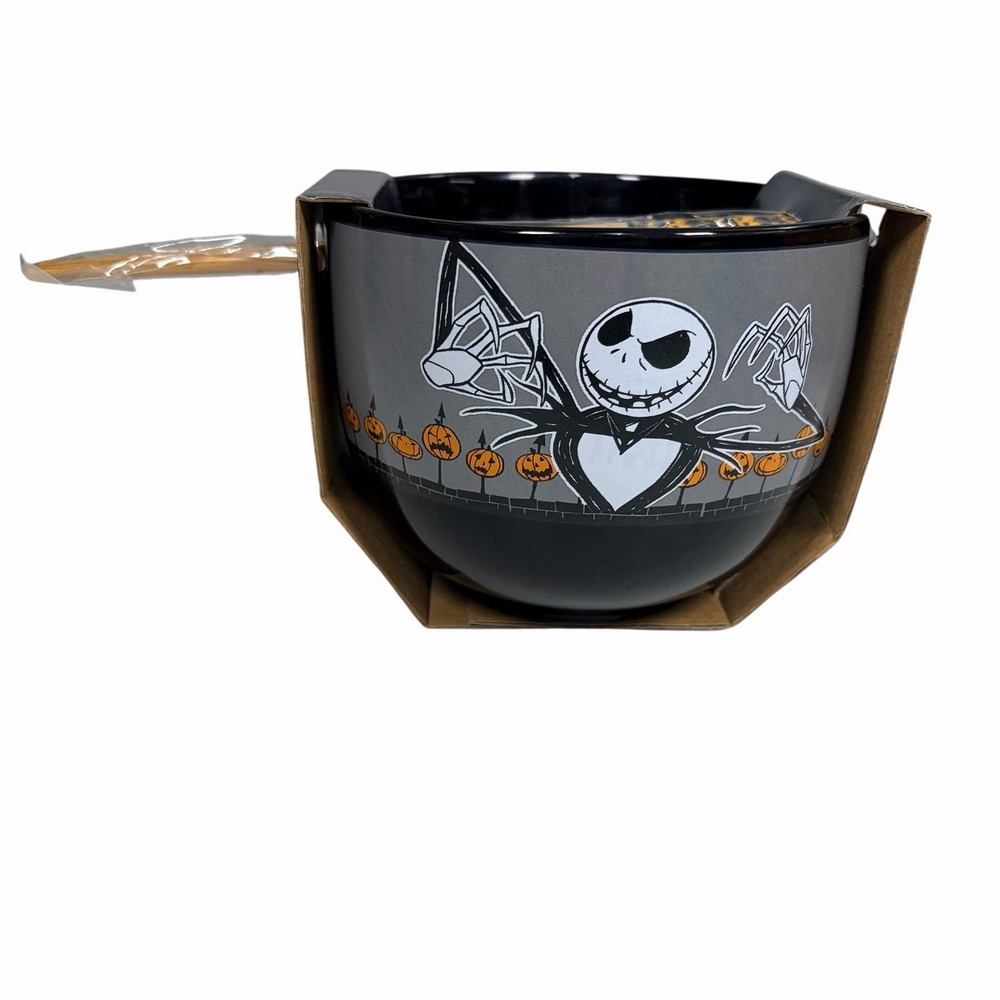 Disney Nightmare Before Christmas Ramen Bowl w/ Chopsticks‎ Jack Skellington NEW